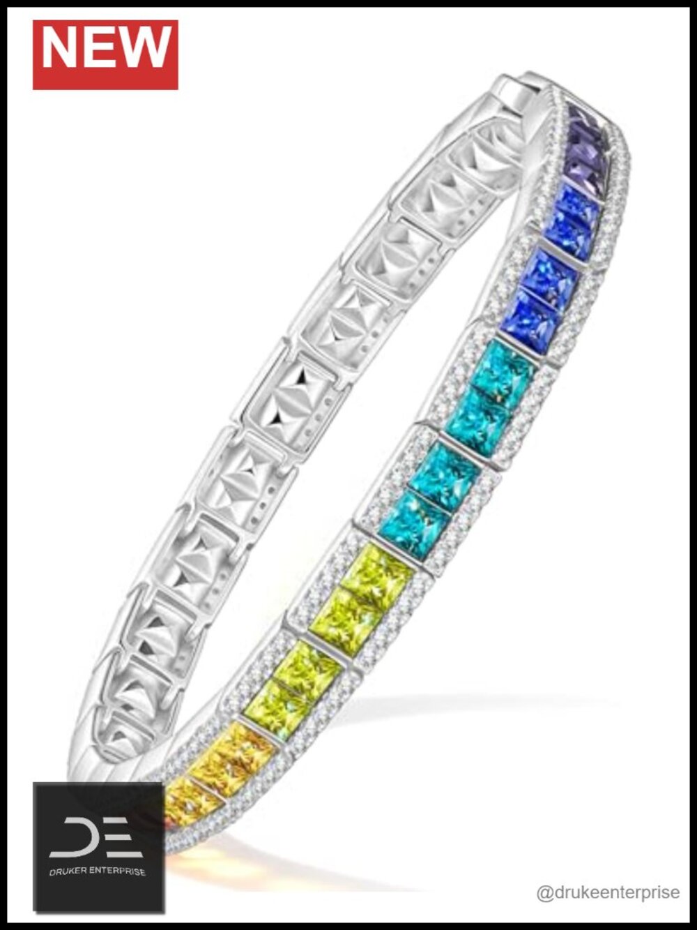 Handcrafted Tennis Bracelet with Swarovski Crystals, 14K White Gold Plated,